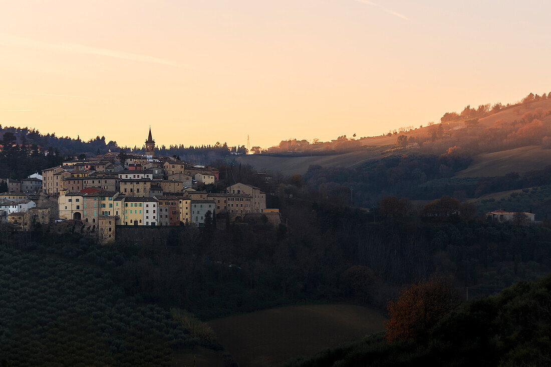 Cartoceto at golden hour, Pesaro province, Marche, Italy, southern Europe