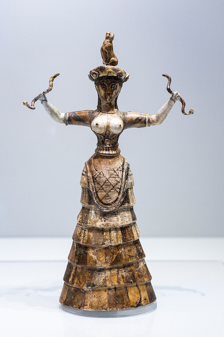 The Snake Goddess figurine, Archaeological Museum of Heraklion, Crete island, Greece