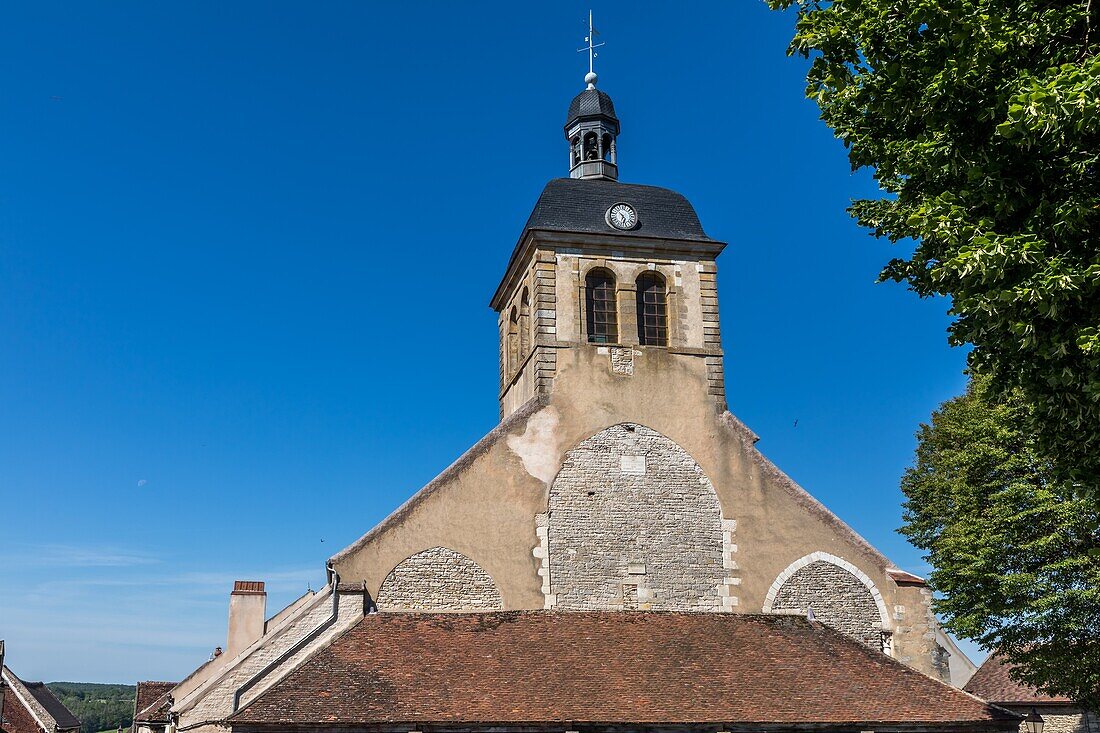 Clocktower, bell tower of the old saint-pierre,  church, village and eternal hill of vezelay, (89) yonne, bourgundy, france
