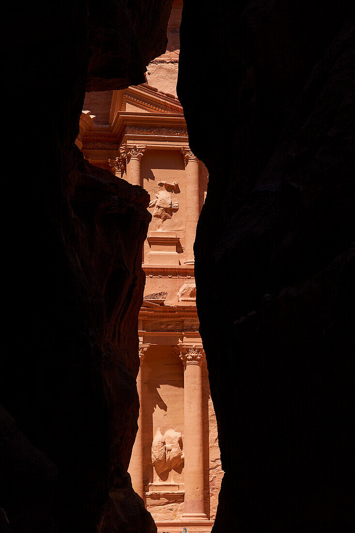 Treasury from Siq, Petra, Wadi Musa, Jordan, Middle East