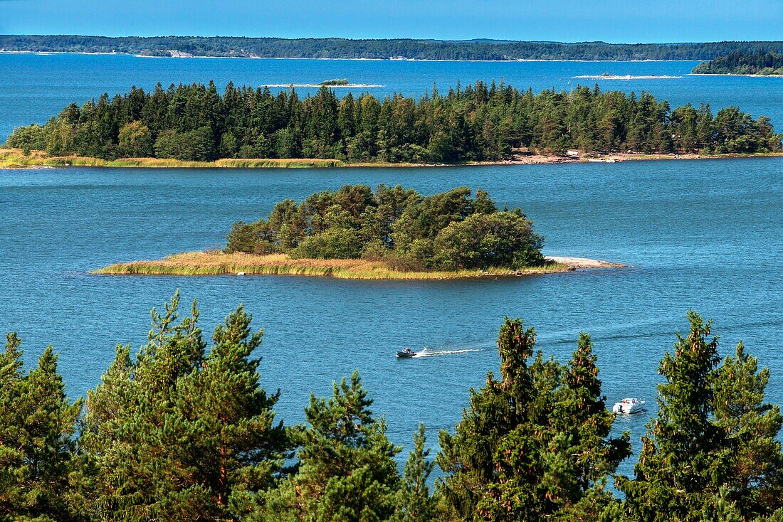 Aerial view of the islands in front Mossala Island Resort Southwest Finland archipelago. The archipelago ring road or Saariston rengastie is full of things to see, do and do. The Archipelago Trail can be taken clockwise or counter clockwise, starting in the historical city of Turku, and continuing through rural archipelago villages and astonishing Baltic Sea sceneries. The Trail can be taken from the beginning of June until the end of August.