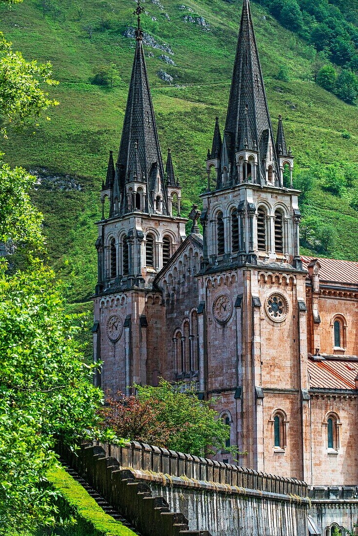 Basílica de Santa María la Real de Covadonga catholic church in Cangas de Onis, Picos de Europa, Asturias, Spain, Europe.