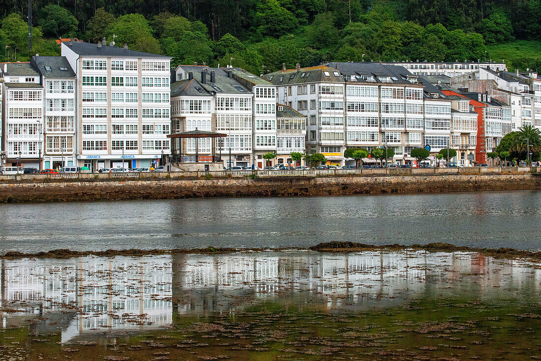 View of Viveiro village and Viveiro stuary and dwelling houses. Lugo, Galicia, Spain.