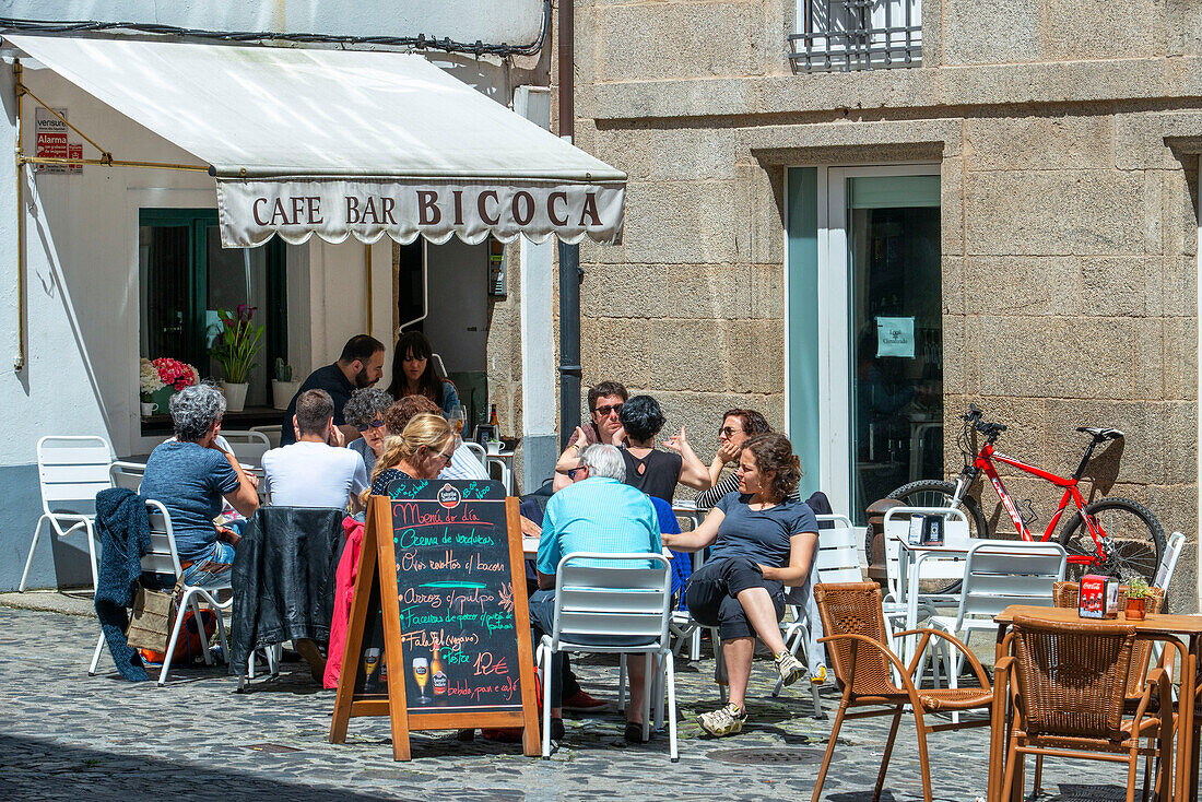 Cafe bar Bicoca at Rua das Casas reais street in the old Town, Santiago de Compostela, UNESCO World Heritage Site, Galicia, Spain.