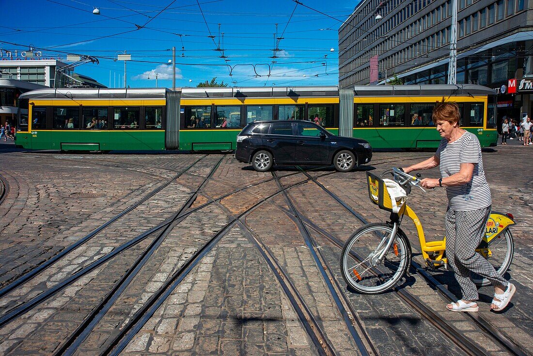 Tram on Mannerheimintie street central Helsinki Finland Europe