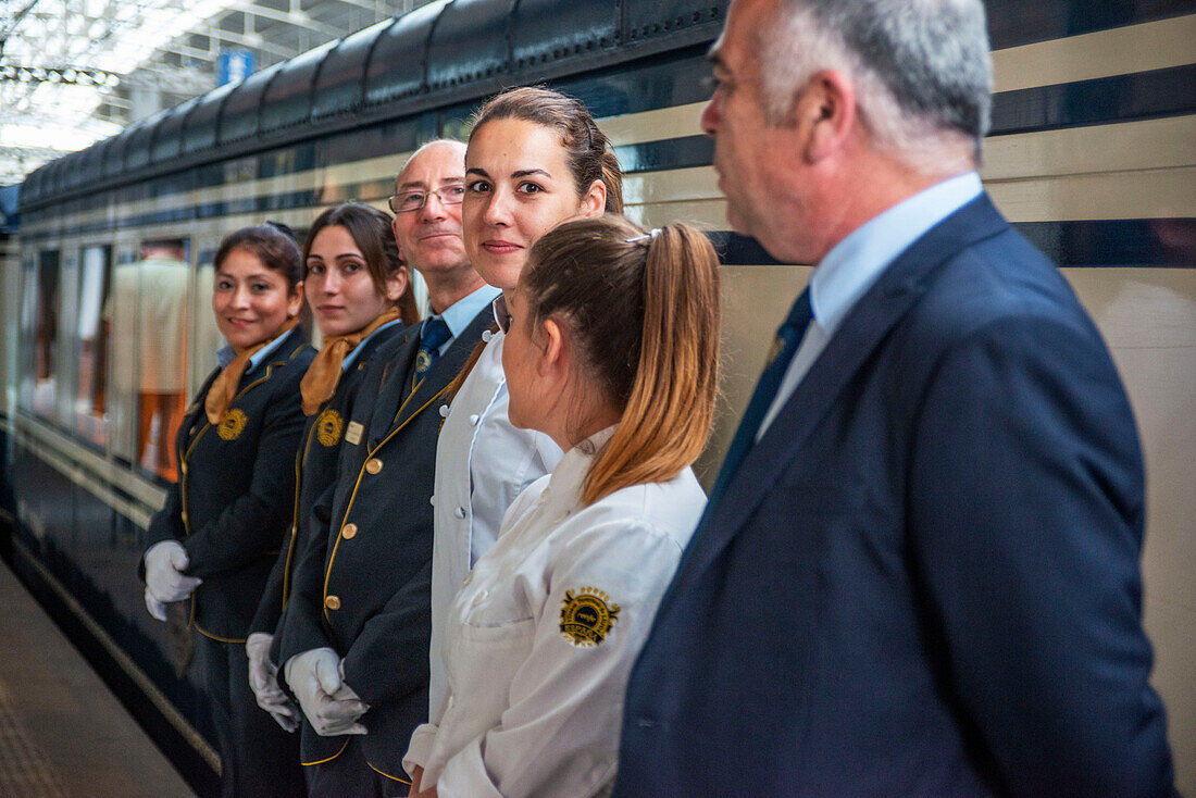 Welcome to Transcantabrico Gran Lujo luxury train travellong across northern Spain, Europe. Bilbao La concordia train station.