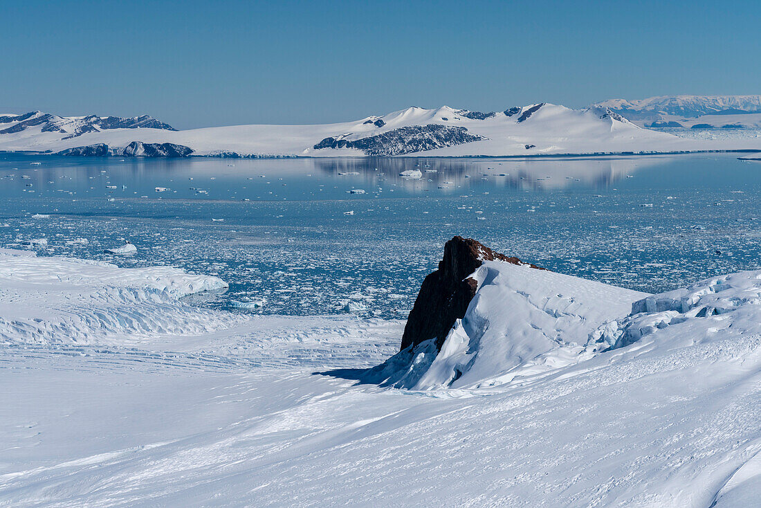 Aerial view of Larsen Inlet glacier, Weddell Sea, Antarctica.