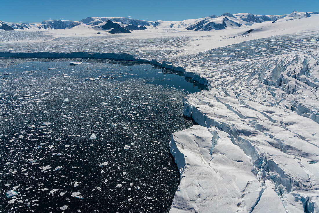 Aerial view of Larsen Inlet glacier, Weddell Sea, Antarctica.