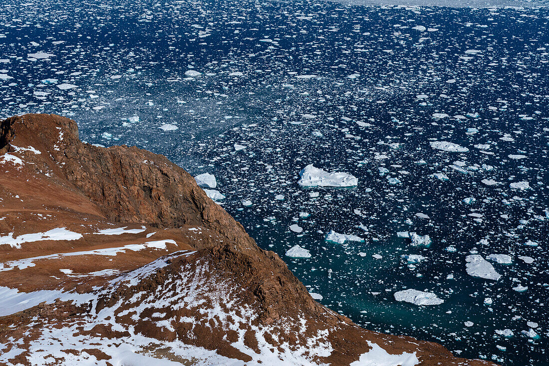 Aerial view of Larsen Inlet glacier, Weddell Sea, Antarctica.