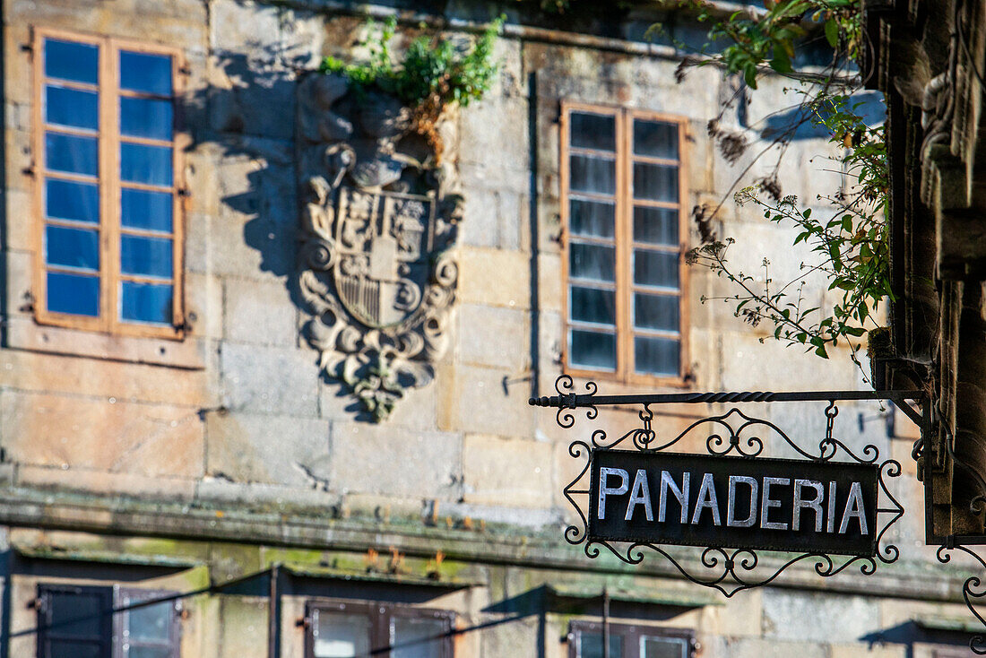 Bäckerei in der Altstadt, Santiago de Compostela, UNESCO-Welterbe, Galicien, Spanien.