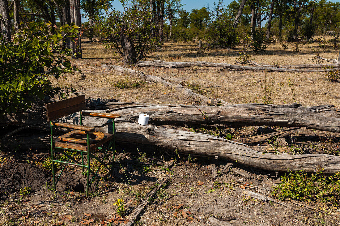 An original, modest, camping bush toilet. Savute Channel, Linyanti, Botswana.