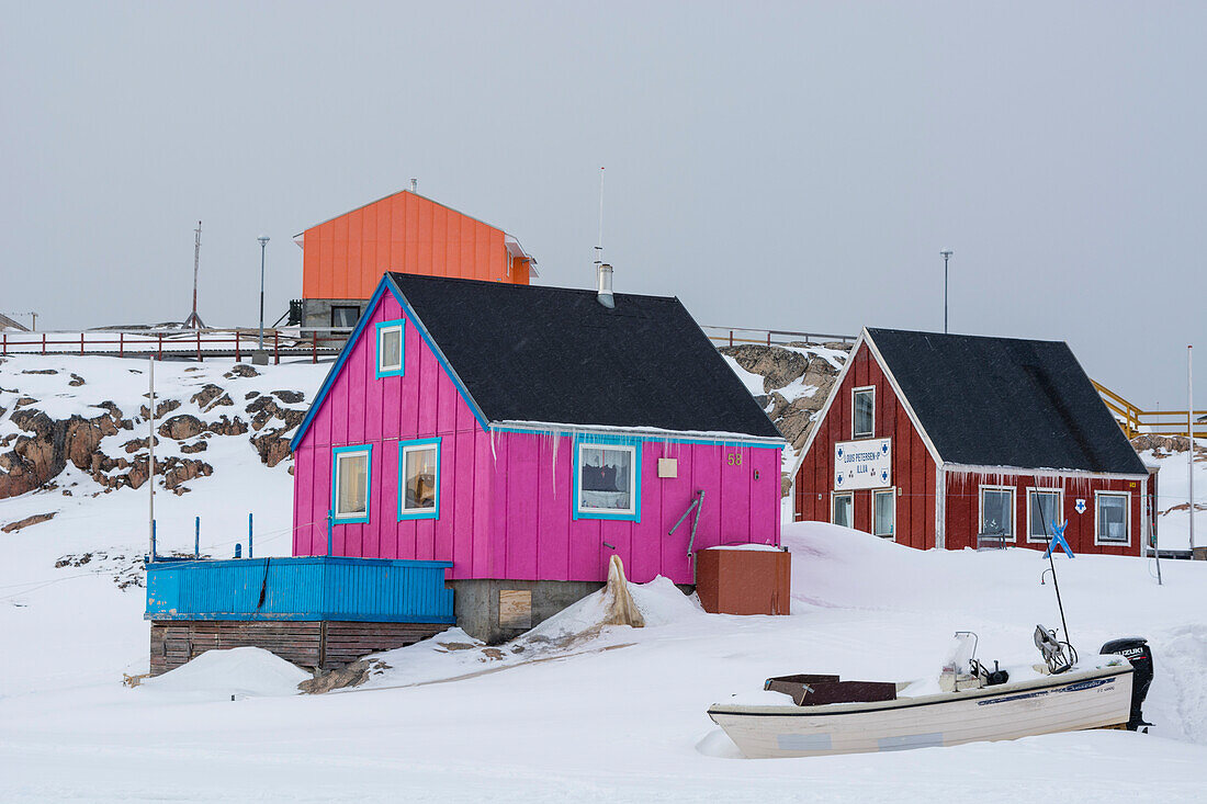Brightly colorful houses in Ilulissat. Ilulissat, Greenland.
