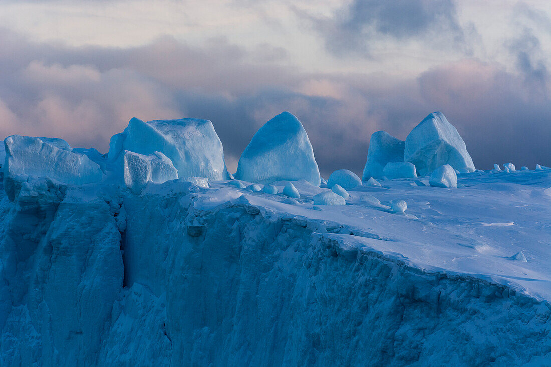Detail of an iceberg in Ilulissat icefjord, an UNESCO World Heritage Site. Ilulissat, Greenland.