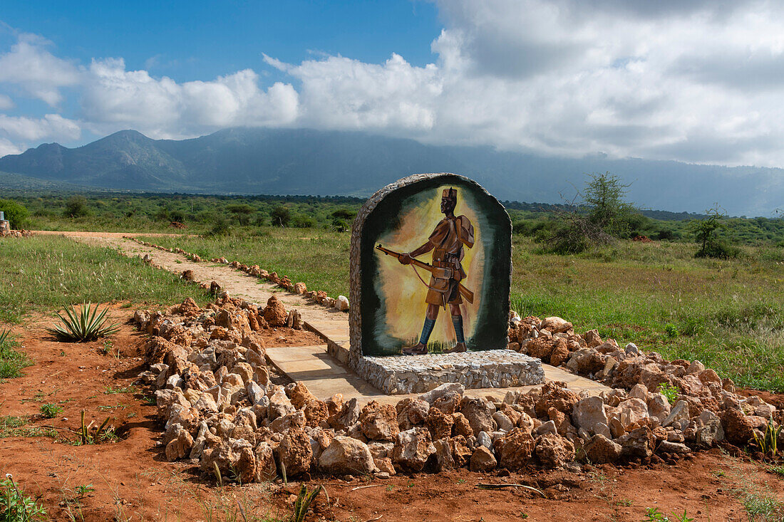 Ein Denkmal des Ersten Weltkriegs auf dem Schlachtfeld von Tsavo. Tsavo, Kenia