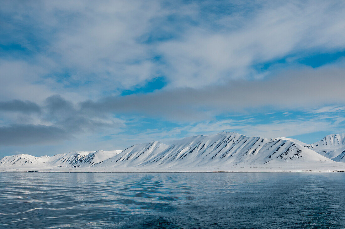 Monaco Glacier off the shores of the Arctic Ocean. Monaco Glacier, Spitsbergen Island, Svalbard, Norway.