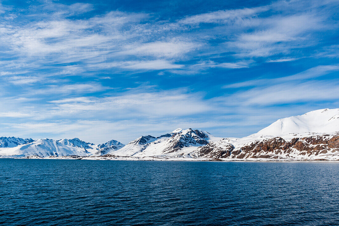 Monaco Glacier off the waters of the Arctic Ocean. Monaco Glacier, Spitsbergen Island, Svalbard, Norway.