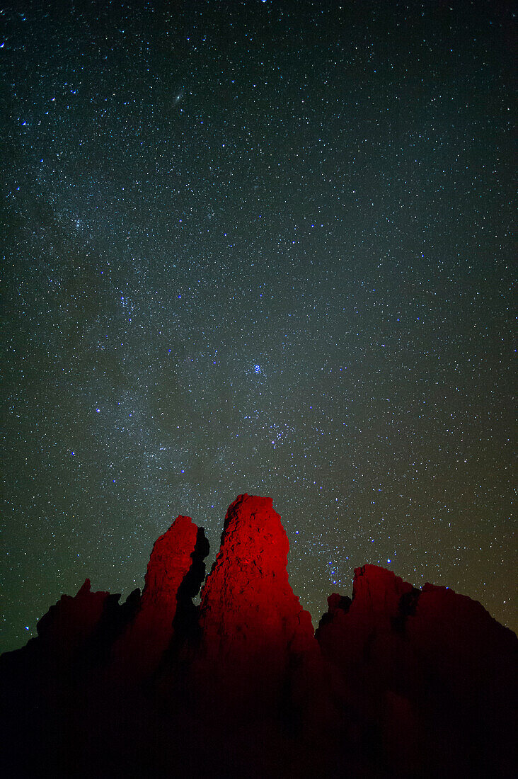 Roque de los Muchachos at night under a starry sky. La Palma Island, Canary Islands, Spain.