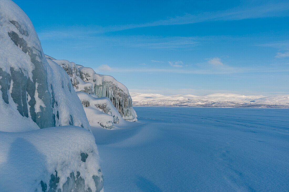 Frozen Tornetrask Lake in Sweden. Sweden.