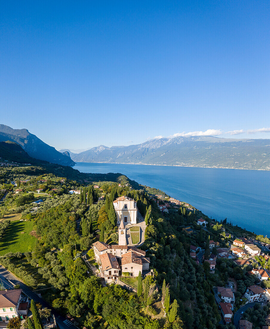 Gaino church over Garda Lake, Gaino, Brescia province, Garda Lake, Lombardy, Italy