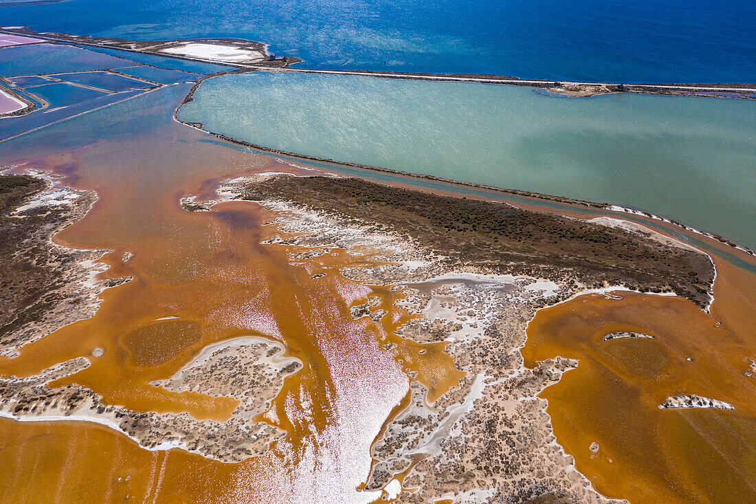 Aerial views of Sant'Antioco saline. Sant'Antioco, Sulcis Iglesiente, Sardegna, Italy