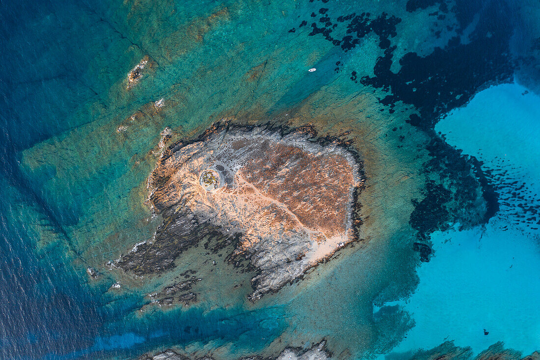 Aerial view of Stintino beach. Stintino, Sassari province, Sardegna, Italy