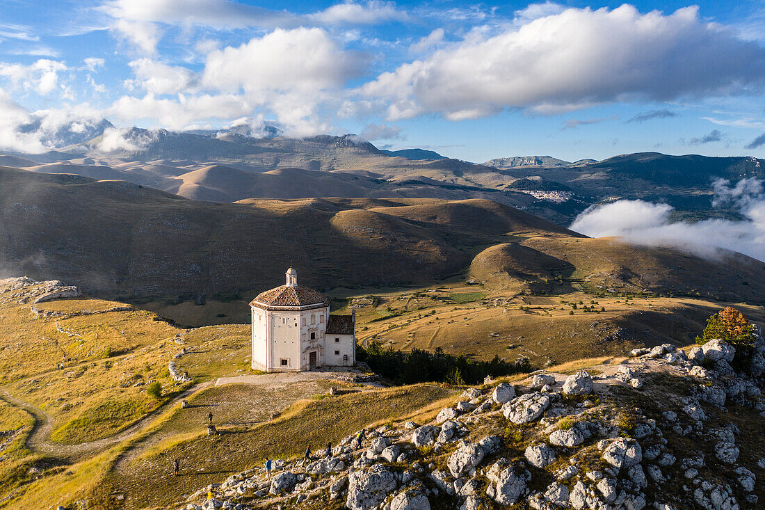 Sunset in Rocca Calascio, an ancient building on the top of a mountain, Gran Sasso National Park, L'Aquila province, Abruzzo, Italy.