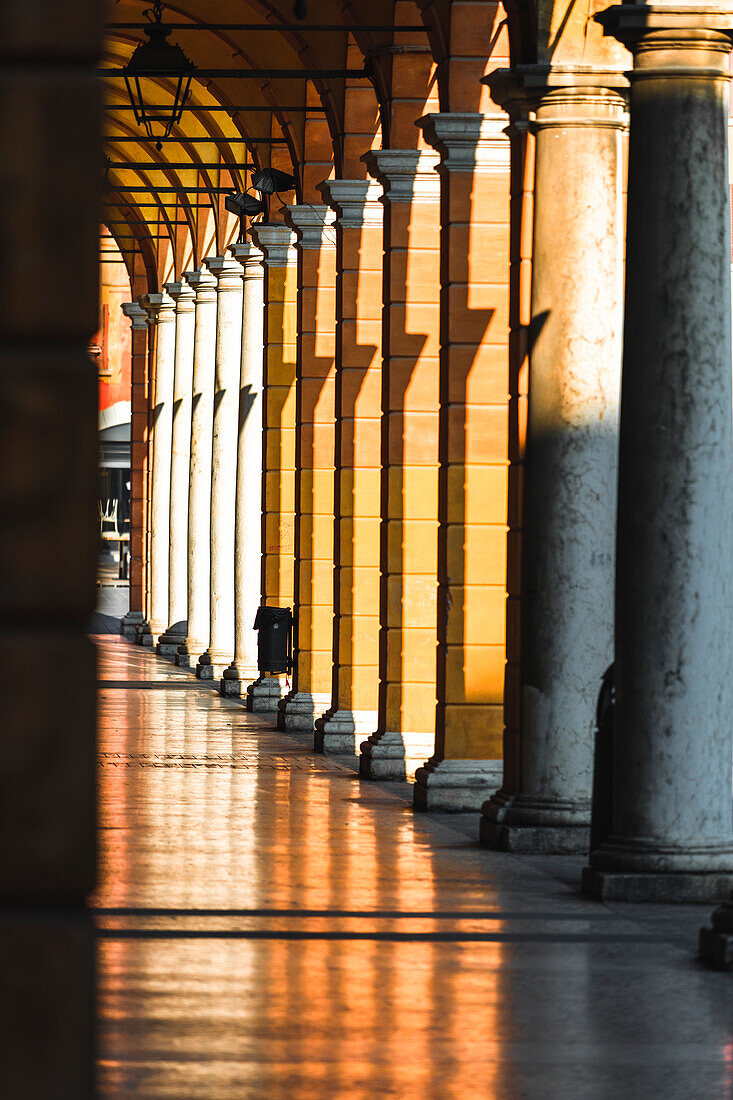 Typical arcades near Modena Dome. Modena, Emilia Romagna, Italy