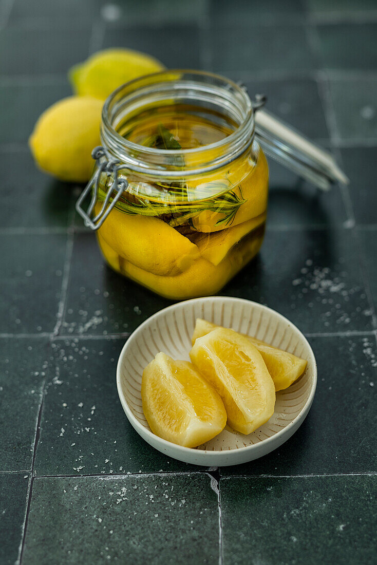 Homemade salted lemons for Moroccan cuisine