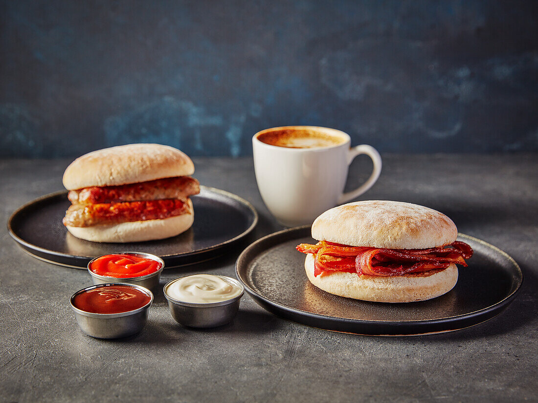 Hearty Breakfast Sandwiches and Coffee