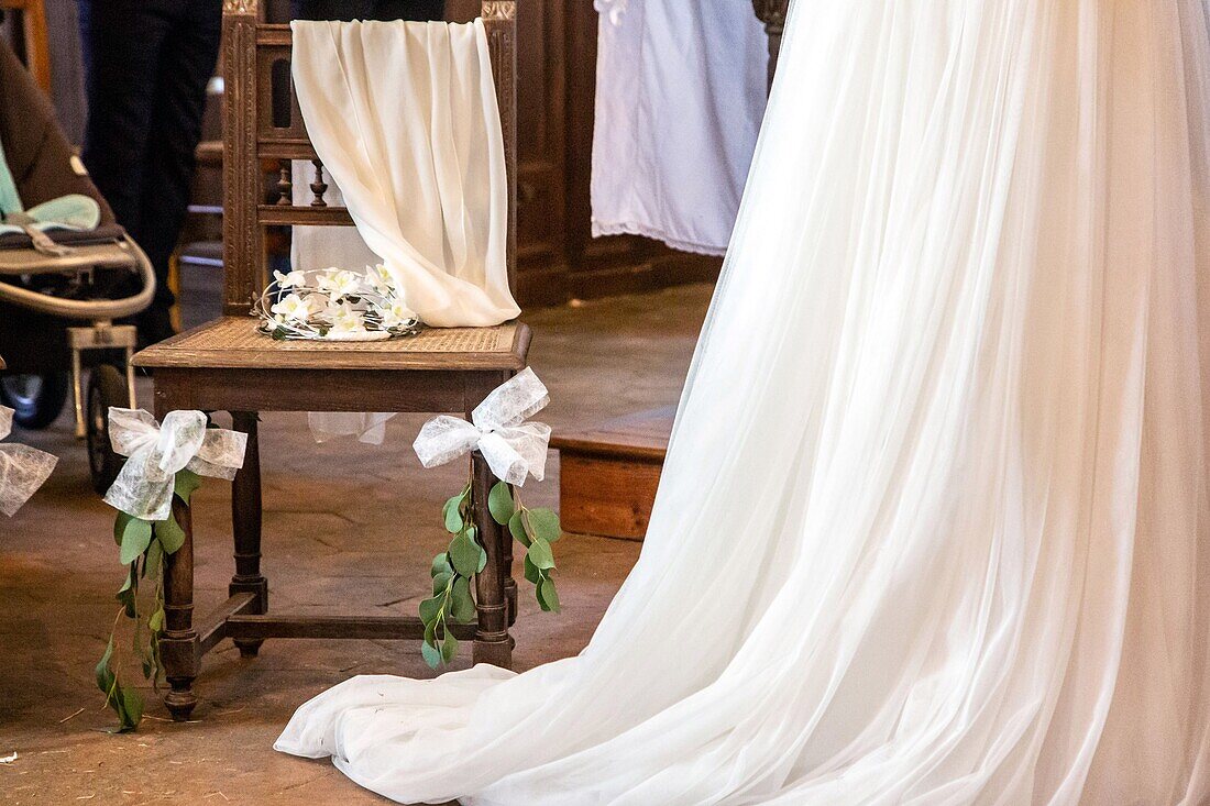 The bride getting dressed, wedding day