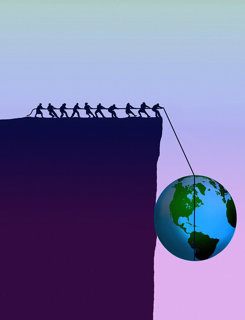 People struggling to save the planet, illustration