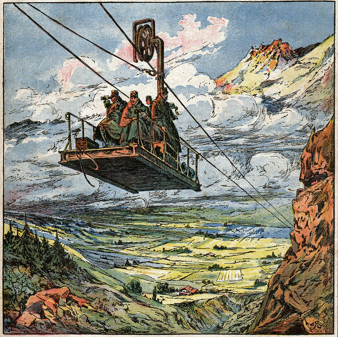 Cable car of the army, illustration