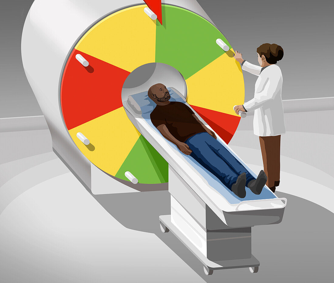Hospital roulette, conceptual illustration