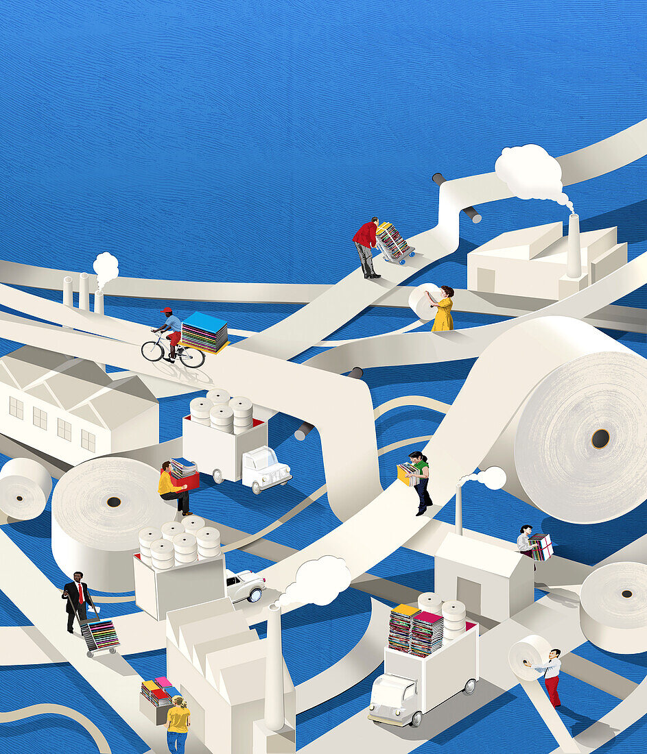 Paper factory, conceptual illustration