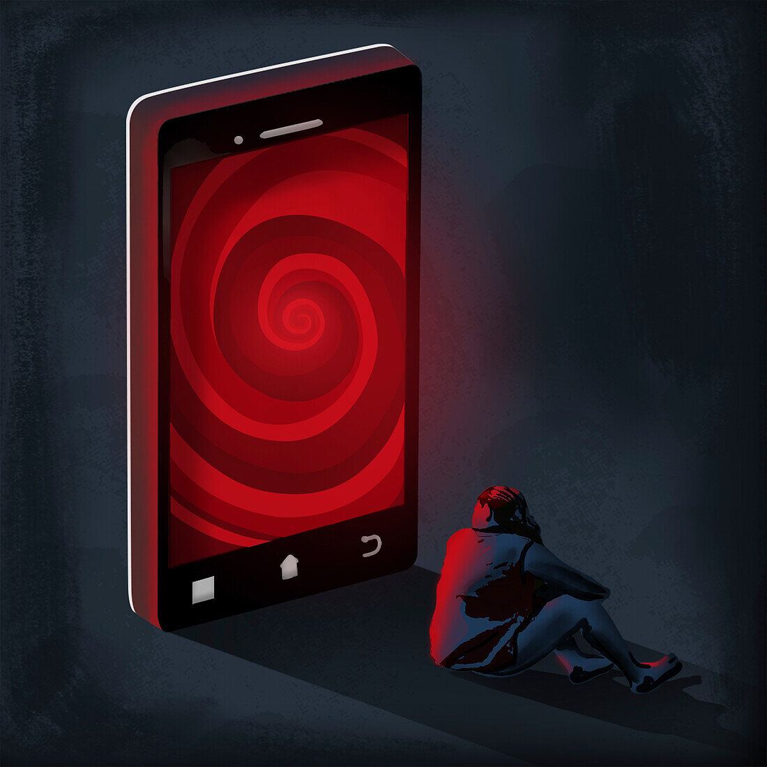 Smart phones and mental health, conceptual illustration