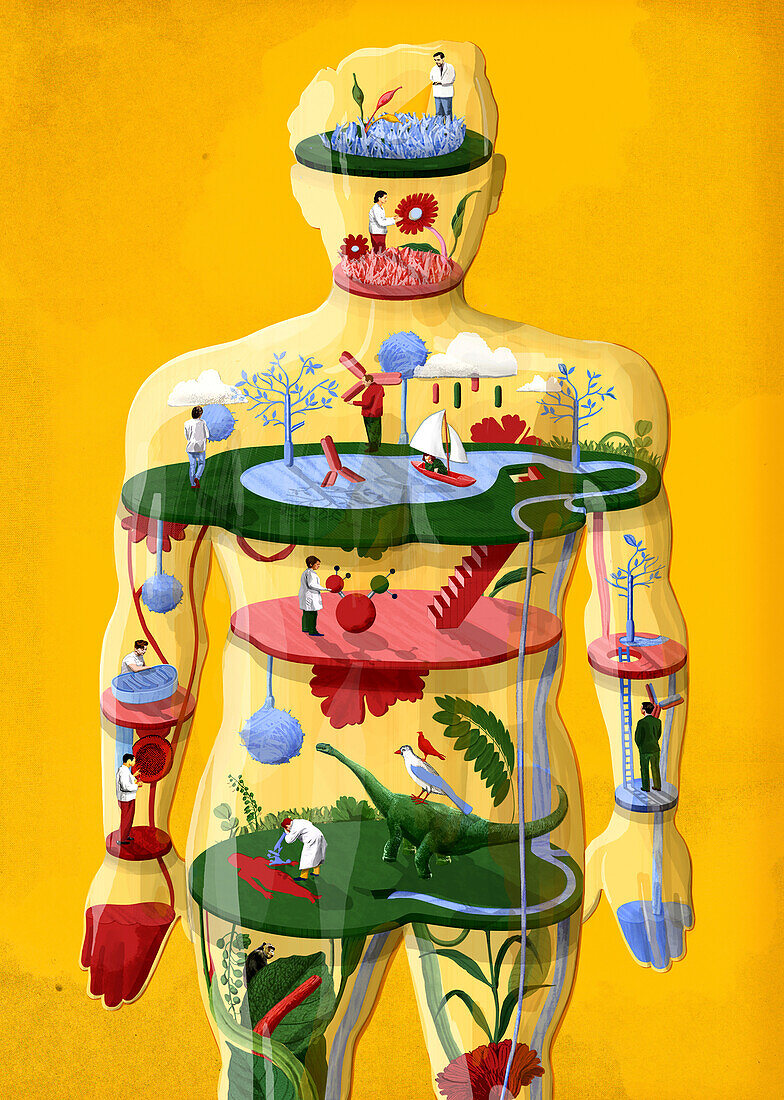Biology body researchers, conceptual illustration