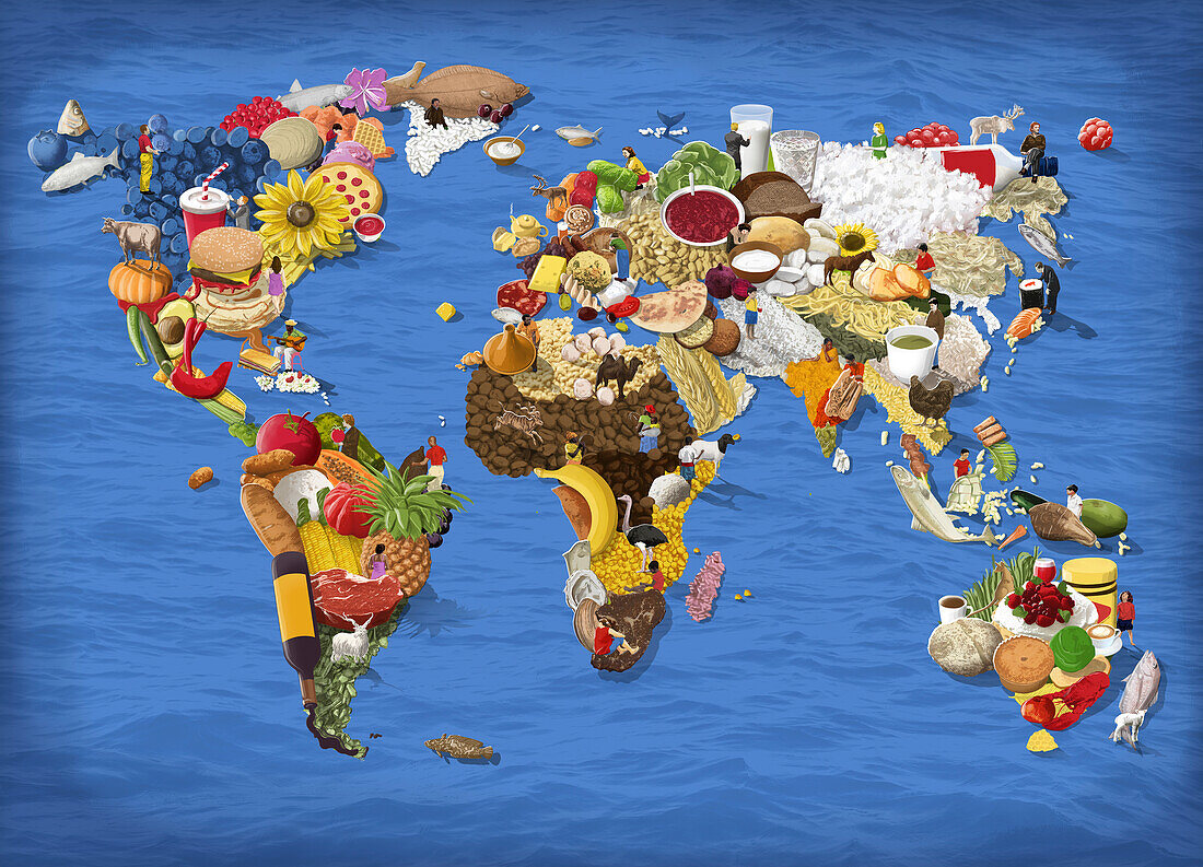 Food world, conceptual illustration