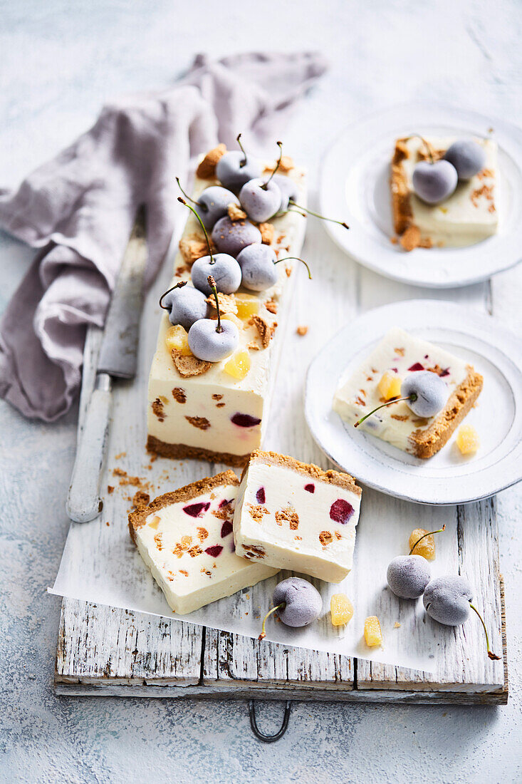 White christmas parfait with cherries