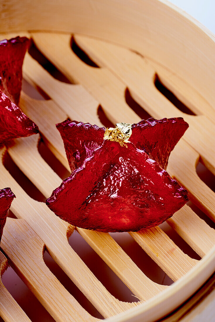 Beetroot dim sum with pork filling