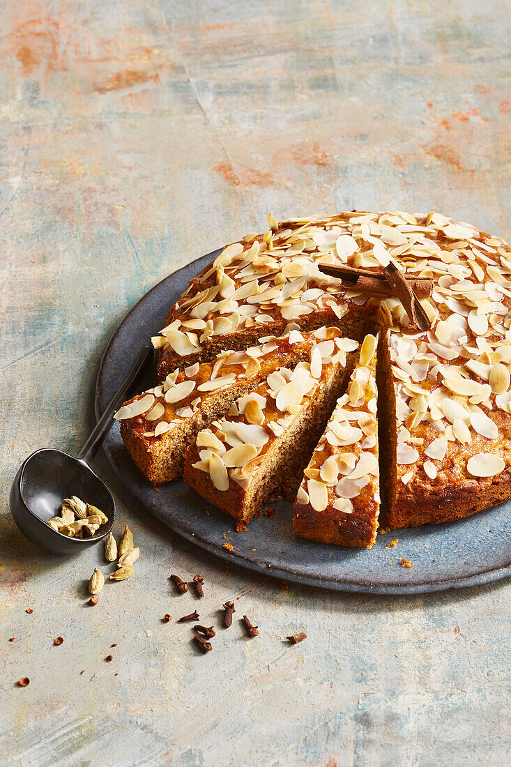 Spice cake with almond flakes