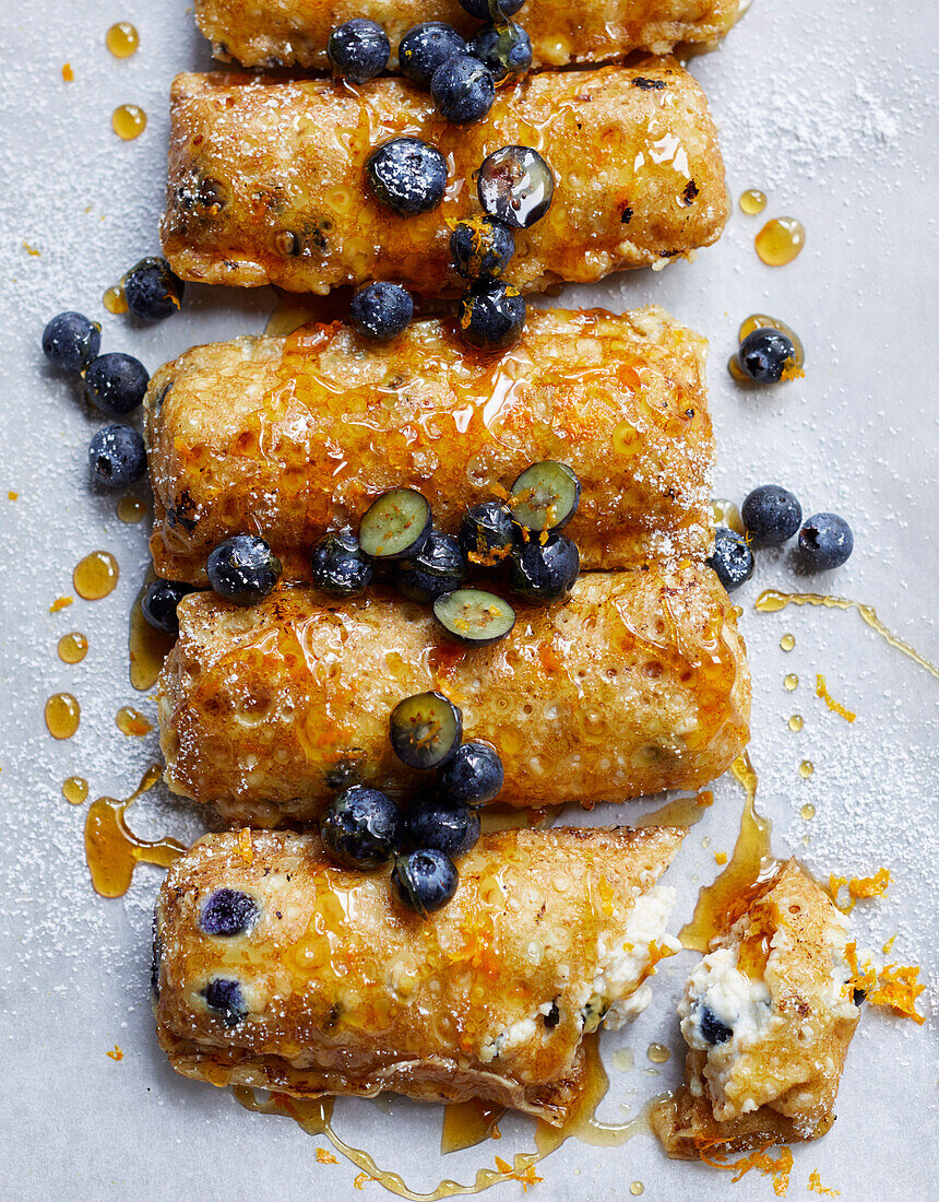 Ricotta and blueberry crepe parcels