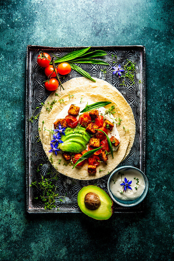 Tofu wrap with avocado and sorrel