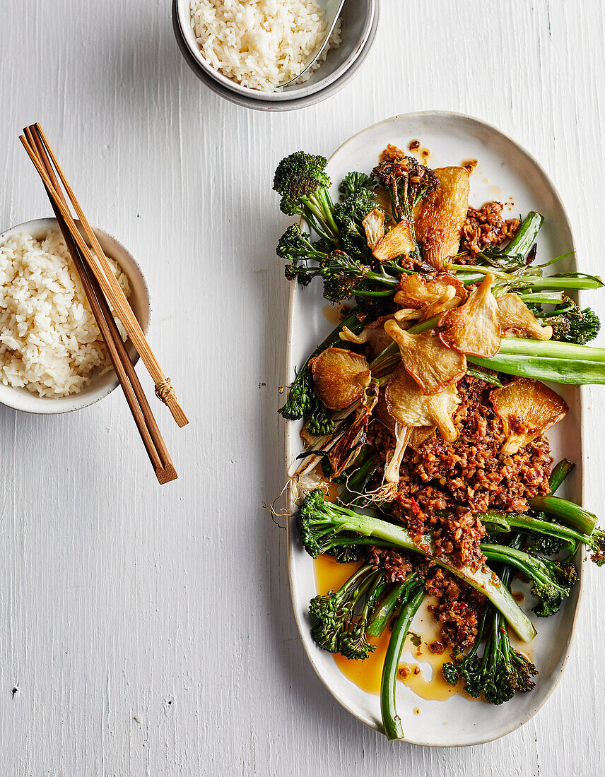 Chargrilled broccolini in shiitake XO sauce