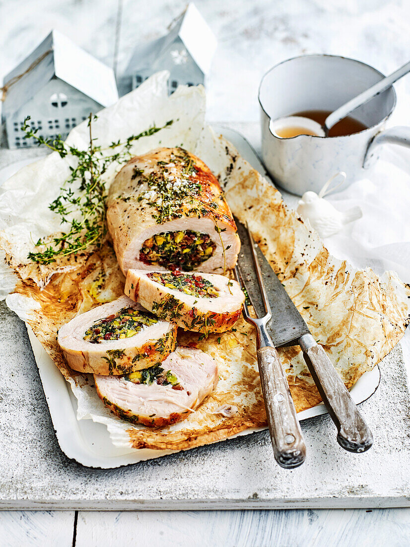 Turkey breast with cranberry and pistachio stuffing