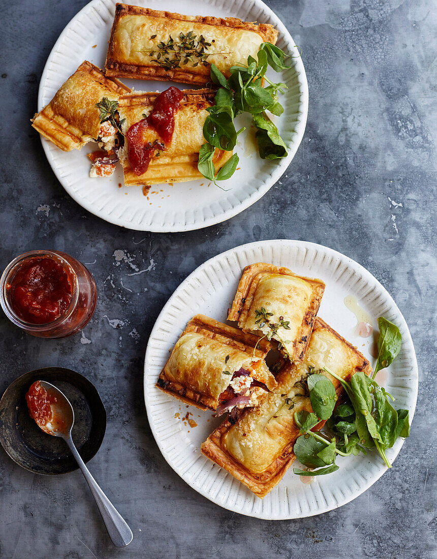 Roasted pumpkin, caramelised onion and fetta hand pies