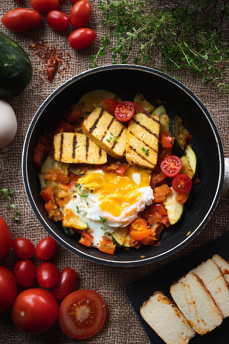 Shakshuka mit Tofu und Eiern