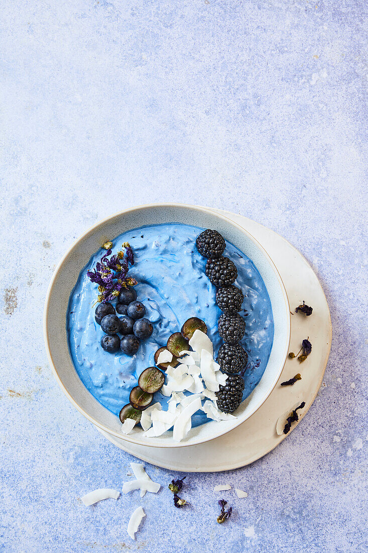 Ocean bowl with berries and coconut flakes