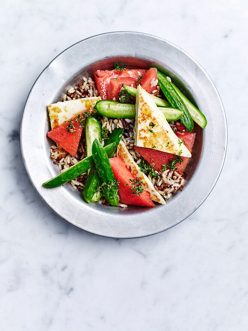 Watermelon and haloumi salad