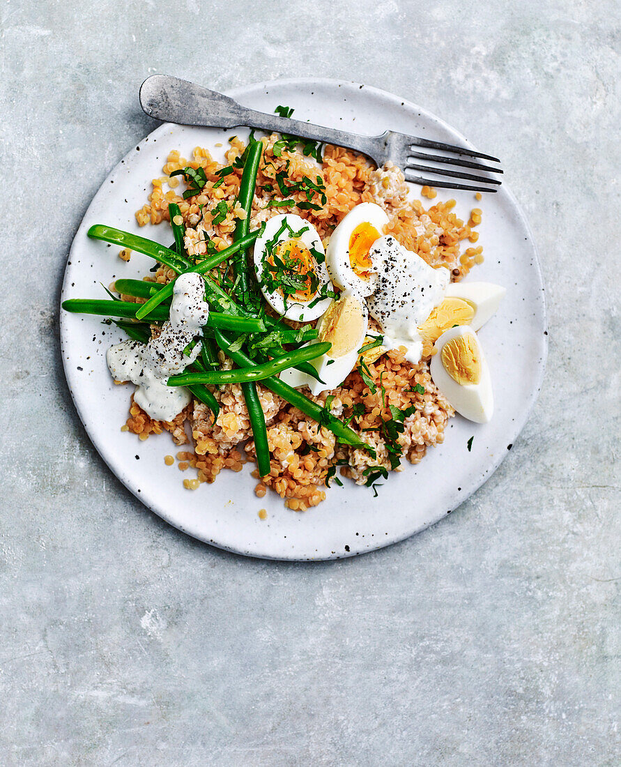 Curried red lentil and egg salad