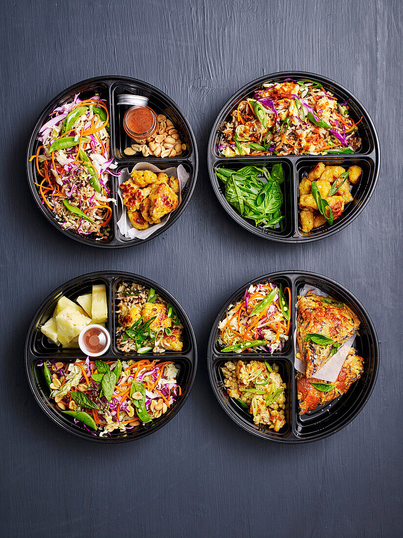 4x vegetarischer Reis zum Lunch – Tempeh-Salat, Thai-Gebratenes, Tempeh-Bowl, Omelett